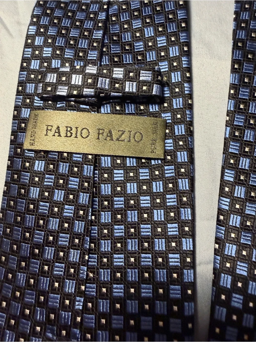 Fabio Fabio Classic Blue and Black Geometric Men's Tie. Hand made pure silk